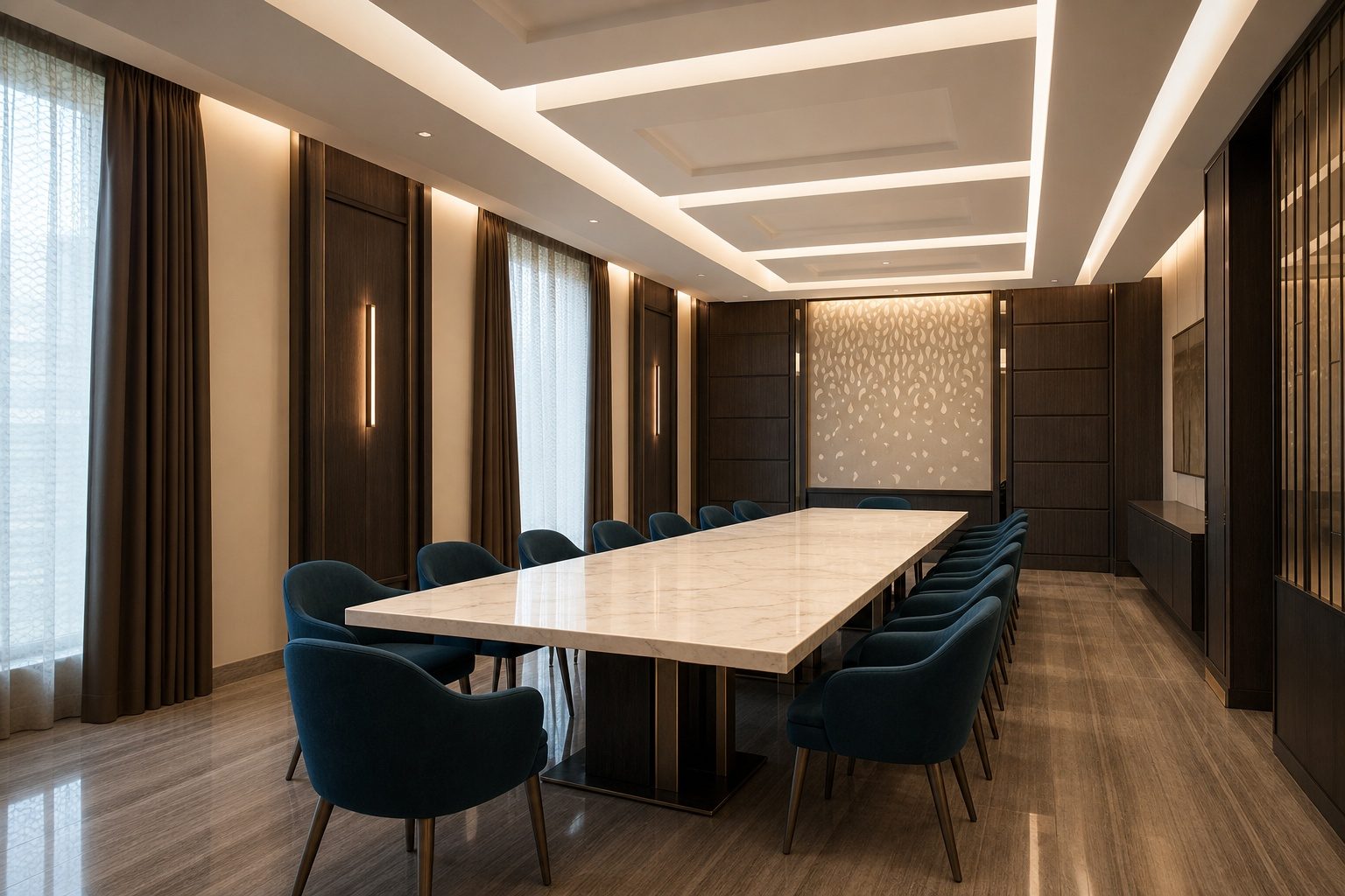 Tamamlanmış bir ofis uygulamasında toplantı ve karşılama alanı